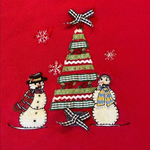 Alfred dunner embroidered Christmas sweater snowman and Christmas tree small - Picture 3 of 4